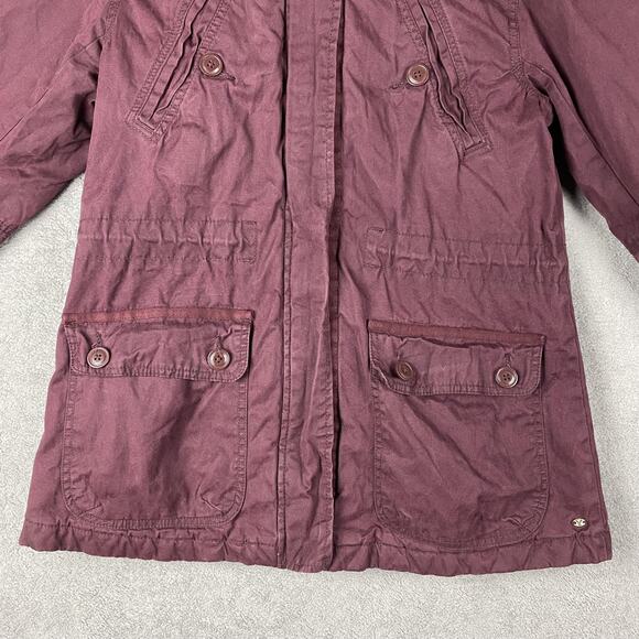 American Eagle Jacket Womens Small Burgundy Hooded Parka Utility Pockets Sherpa - Picture 5 of 16